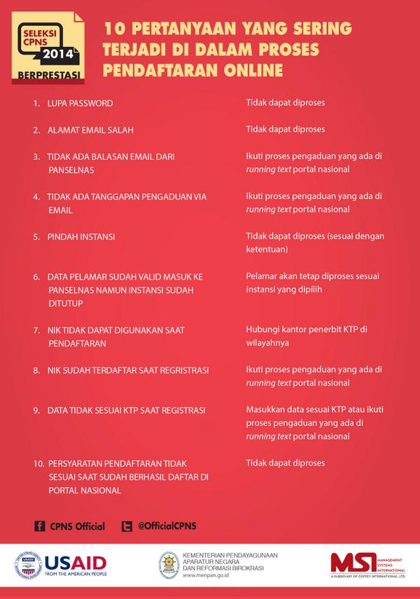 OfficialCPNS's tweet image. Bermasalah dgn pendaftaran online? Yuk cek daftar pertanyaan &amp;amp; solusi berikut kawan #CPNSBERPRESTASI