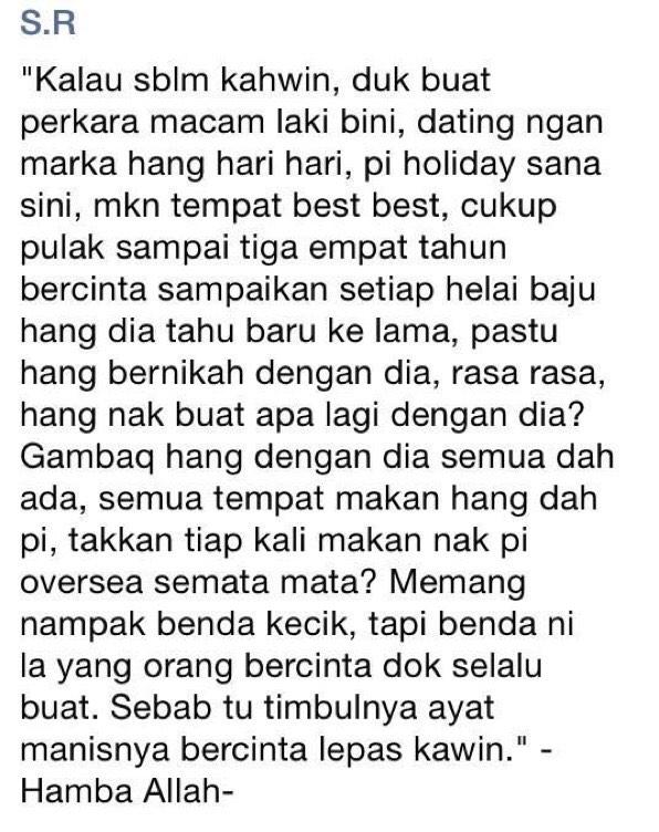 Bf: Lepas ni, 3 bulan sekali kita date. Tu pun lepak makan goreng pisang je eh ?
Gf: Kenapa ?
Bf: Baca ni.