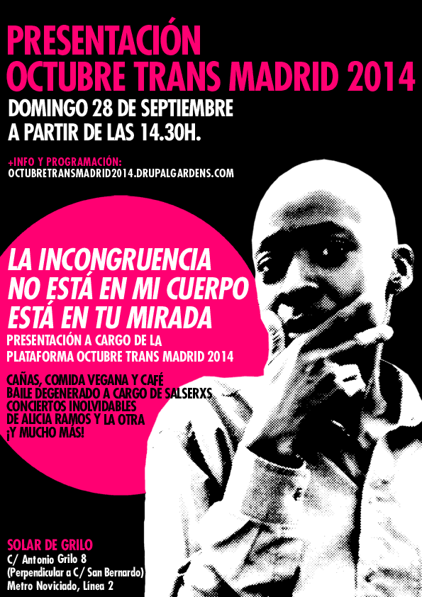 OrgulloMad2015's tweet photo. El domingo 28/09, tras la mani del aborto, tenemos la presentación del #OctubreTrans Madrid 2014 @OctubreTransMad http://t.co/EUNfCoyi5n