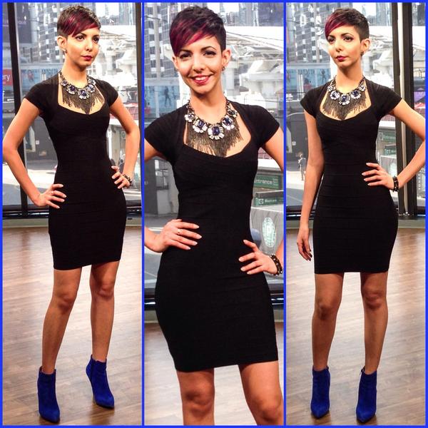 DilshadBurman's tweet photo. Vmix outfit this week: Classic but edgy bodycon LBD from @craftandguile! #fashion #style #tvlife #host #deestyle http://t.co/8p9hhJW67v