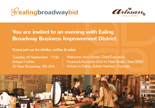 EalingBBID's tweet photo. Join us for coffee, cake &amp; #BID catch up on Tues 30 Sept 5pm+ @eleccoffee @ToyGalaxyUK @GeoffLangston @angelamalik? http://t.co/uKD85V0KFq