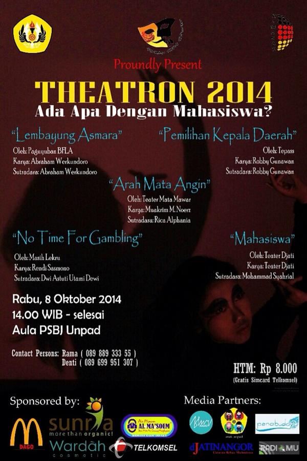 Himasad_Unpad's tweet photo. THEATRON 2014. Rabu, 8 Okt 2014 @ Aula PSBJ FIB UNPAD. HTM: 8k. @Bundes_Radio @BLURadiojtr @bemgamafib @BPM_FIB http://t.co/gSHHEkyfT3