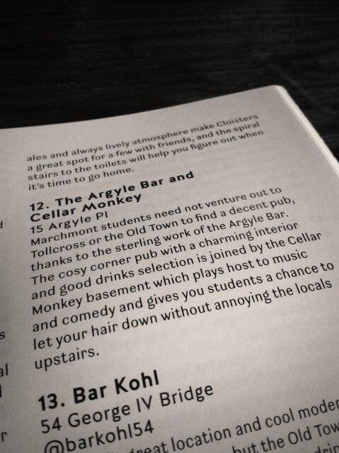 argyle_monkey's tweet image. Look out for us in this year's @theskinnymag Student Handbook! #edinburgh #student #boozin