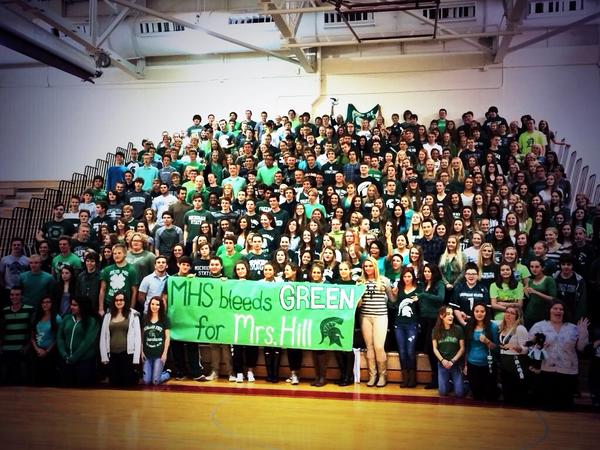 MavPack14's tweet photo. 💚💚MILFORD HIGH SUPPORTS MRS.HILL #believe #love #fight💚💚 http://t.co/IbrYHeWxJk