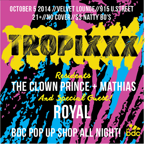 #TROPIXXX
<a href="/RoyalMakesMusic/">Imad Royal</a>
<a href="/Borgatadc/">BANNED//IN//DC</a> pop up
$3 Bohs
No cover
10/5
🙌
facebook.com/events/8475357…
