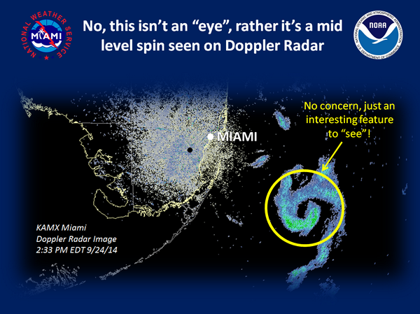 NWSMiami's tweet photo. Check out this interesting radar feature! #notaneye #flwx http://t.co/z6IRrVHci2