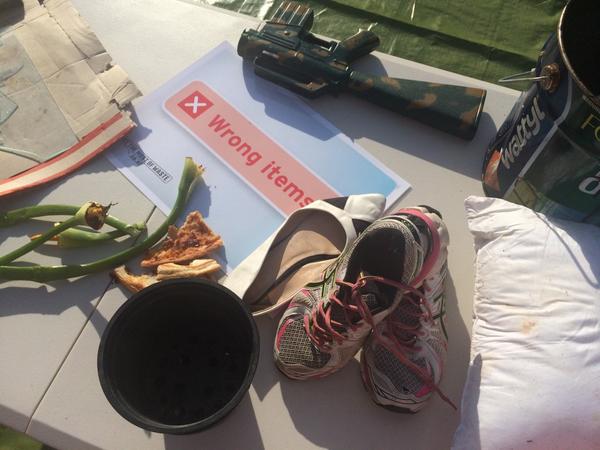 AklCouncil's tweet photo. a plastic toy gun, broken glass and someone's spaghetti bolognese - just a few #wrongitems we've found so far! http://t.co/MBKUUDdZEV