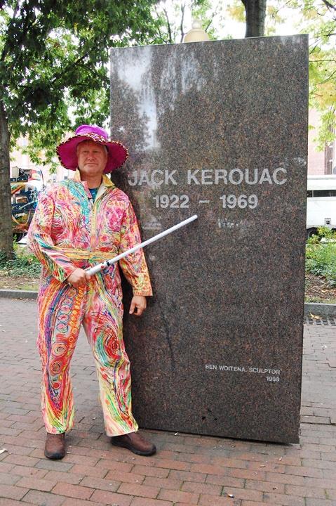 MichaelKalish's tweet photo. Zane Kesey at the Jack Kerouac Memorial in Lowell...Bus in back #Furthur #furthurbus #furthurbus50thanniversarytour http://t.co/xBT9w8wouj