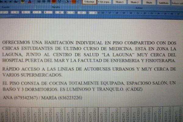 MariasS_89's tweet photo. SE BUSCA COMPAÑERA/O PARA COMPARTIR PISO EN CADIZ... ¡RT PLEASE! :) http://t.co/SG7hvZnVnh