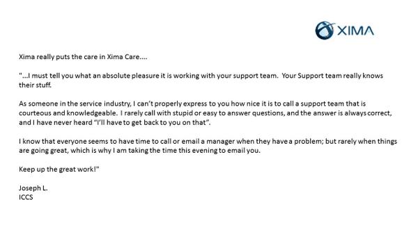ximasoftware's tweet image. Xima really puts the Care in Xima Care...Thank you for the kind words Joseph!