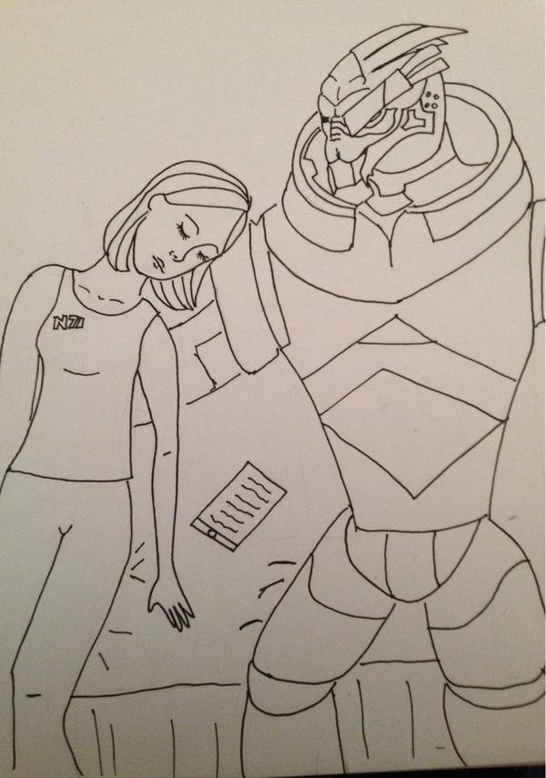 One of many times I fell asleep on Garrus' shoulder while going through paperwork.