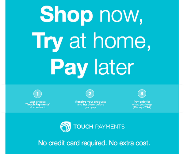 TouchPayments's tweet photo. Online shopping how it should be. Try before you buy with @RunStopShop @GyroFish @BaileyNelson @zanui and more. http://t.co/eN2fJK5C5b