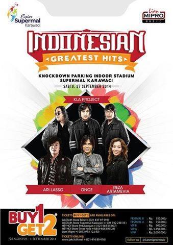 Indonesian"Greatest Hits" ft <a href="/KLaProject/">KLa Project</a> <a href="/ARILASSO_INFO/">Follow IG @arilassotv</a> @Diva_ReZZa <a href="/ONCEmkl/">Once Mekel</a> 27 Sep Tiket hub @JakclothStore (UG fl)