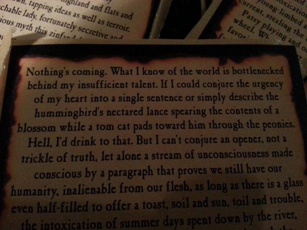 The back label of Writer's Block cab franc complaining about writer's block ... in many words.