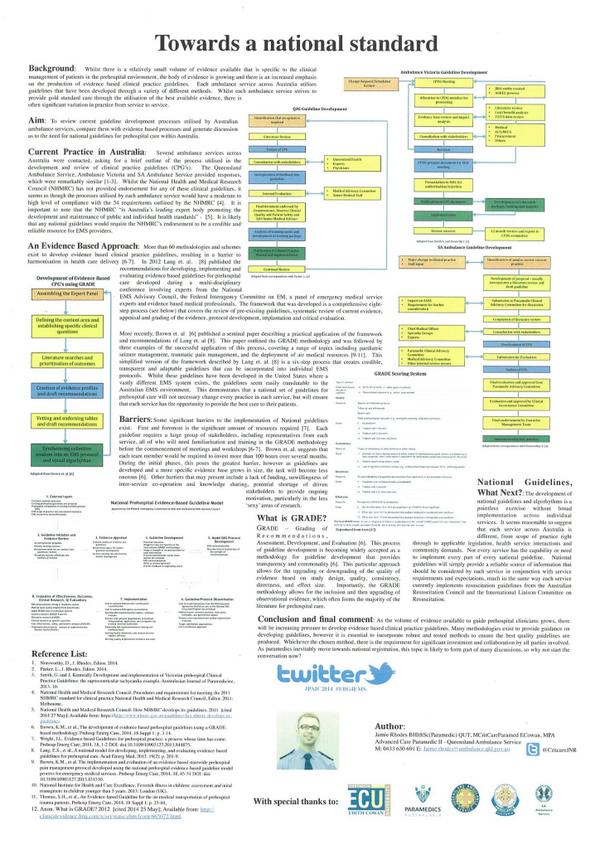Buck_Reed's tweet photo. #PAIC2014 Poster: James Rhodes from @QldAmbulance with Towards a National Standard #guidelinedevelopment #EBM http://t.co/CmGFxSf6Dh