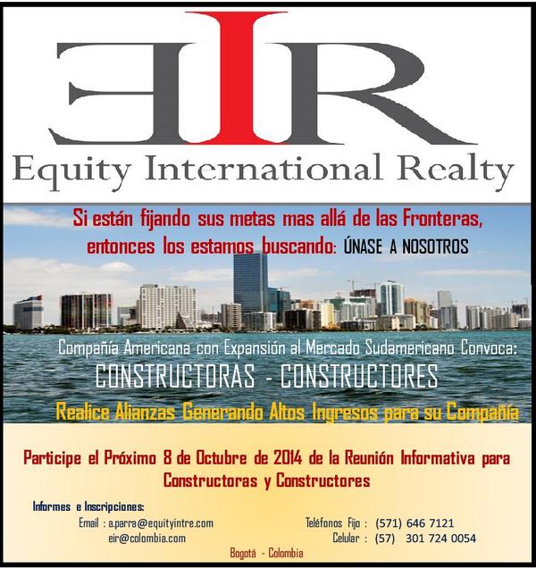 RealTimeInmo's tweet image. INVITACIÓN A LOS EVENTOS QUE SE LLEVARAN EN OCTUBRE 2014 EIR DE EEUU Y @eircolombia