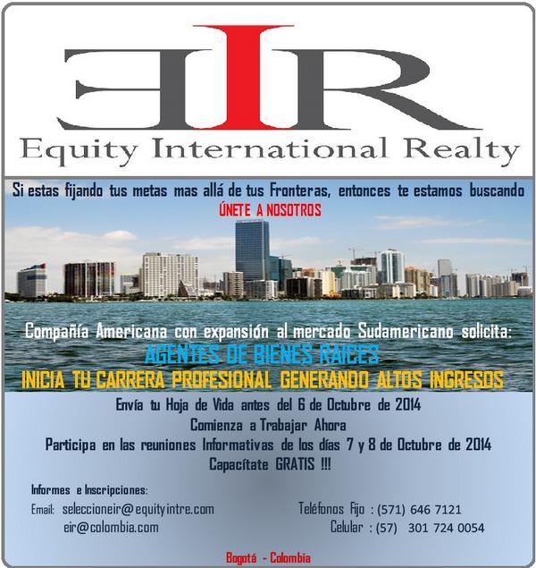 RealTimeInmo's tweet image. INVITACIÓN A LOS EVENTOS QUE SE LLEVARAN EN OCTUBRE 2014 EIR DE EEUU Y @eircolombia