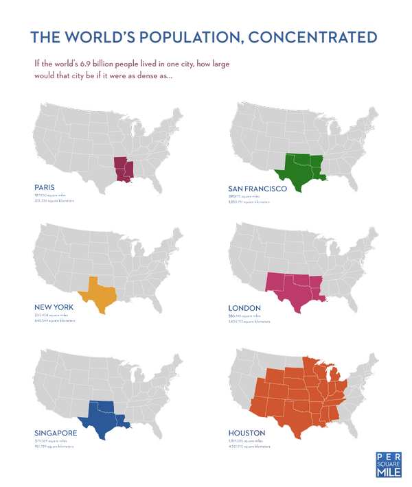 corytrese's tweet image. This graphic showing how big the city we'd need to hold all 6.9 billion citizens of earth ... thanks @tdechant