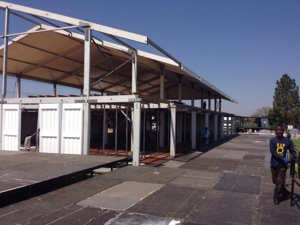 The double-level marquee going up for #GalenciaDerby2014 #sashowjumping #gauteng #showjumping #equestrian #sport