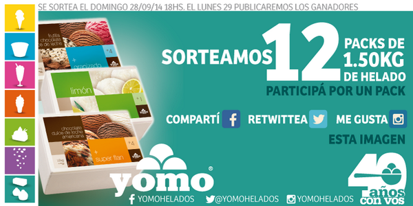 YomoHelados's tweet photo. Seguinos y retwittea esta imagen para participar por térmicos de 1,5 kg. de helado!!! #yomo40aniversarios http://t.co/7uQvlUbCqk