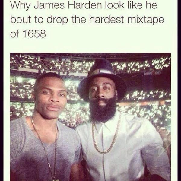 BasketballPics's tweet photo. Why James Harden look like... http://t.co/djKWqRwihK