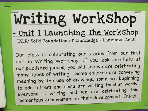 First kindergarten writing celebration of the year! Teachers help visitors see all there is to celebrate! #TCRWP