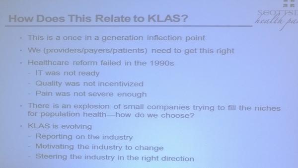 RasuShrestha's tweet photo. We're at an inflection point in #HealthIT!Jim Whitfill MD at @KLASresearch #hitsm #hcldr #ACO http://t.co/SYsOCuKrEz