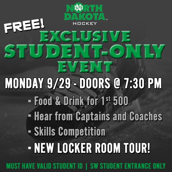 “<a href="/NoDak_Nation/">NoDak Nation</a>: Details released for student-only hockey event coming up this Monday! ” #sioux #ya #bethere