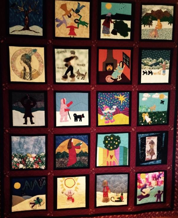 The beautiful and poignant quilt displayed at the Dawson Women's Shelter; a story of healing,growth, hope and vision.