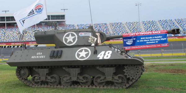 NASCARONFOX's tweet photo. General Jimmie: @JimmieJohnson trades his No. 48 car for a World War II tank » http://t.co/qCaAwvnRZI #NASCAR http://t.co/ilsaqUigze