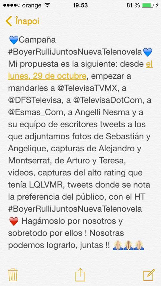 CristinaMariaV's tweet photo. #CampañaBoyerRulliJuntosNuevaTelenovela Juntemos de nuevo a nuestra pareja estrella ! Empezamos desde el lunes? ✨🙏💕💕 http://t.co/Tm5W2RU9Az