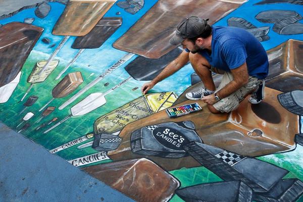 Delivering the final touches on the See's Candies piece to celebrate National Lollipop day @ Times Square New York.