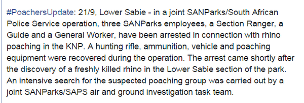 NoTrophyHunting's tweet photo. #PoachersUpdate: 21/9 (shared from South African National Parks's status) .... http://t.co/SgjqLLZ6c8
