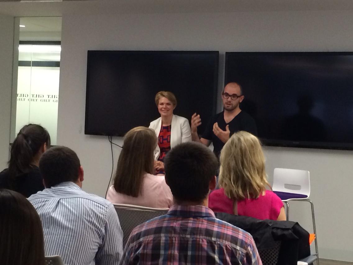 Members of the Gilt tech team present to students on the Retail Roadtrip.