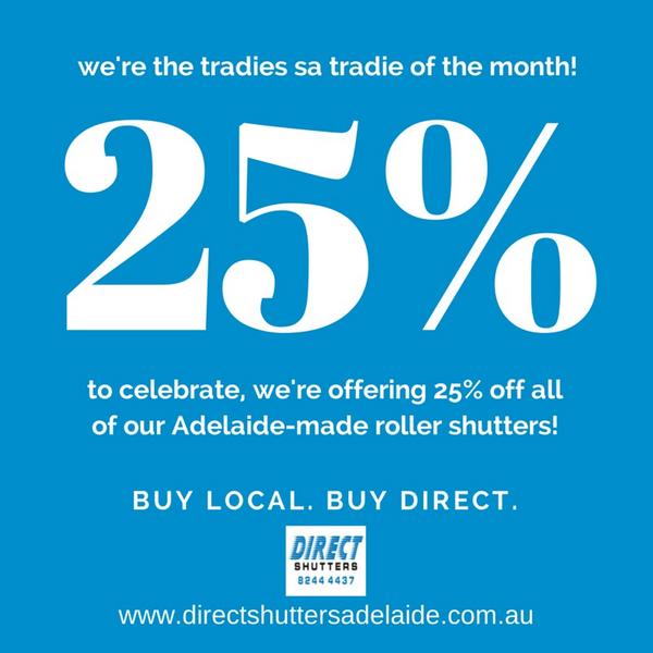 solarfixnetwork's tweet image. RT @tradiesSA: Our #Adelaide Tradie of the Month, Joe from @direct_shutters is offering 25% off all roller shutters!