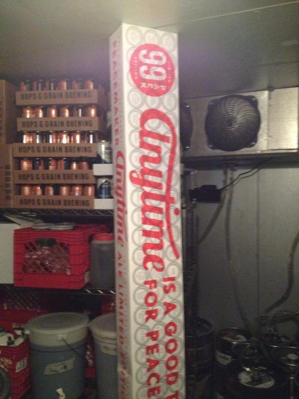 HabeabKurdi's tweet photo. This currently is propping up the ceiling in the cooler of the @TheBrewAndBrew @AnytimeAle #99pack #shotgunwaterfall http://t.co/TxQNRmTD5M
