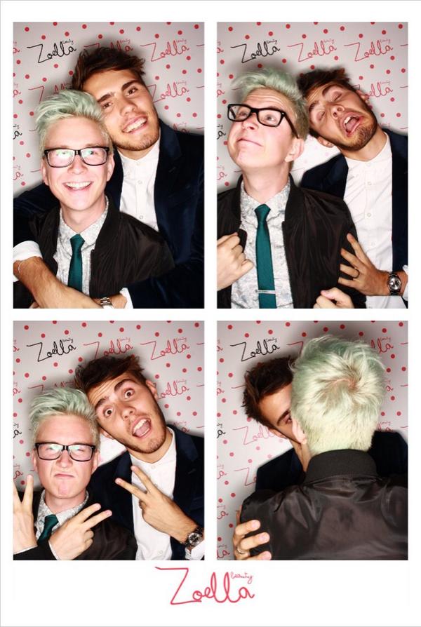 tyleroakley's tweet photo. Things are getting a little scandalous at the #ZoellaBeauty launch party with @PointlessBlog... #TALFIE is REAL. http://t.co/CsS1FaFNUV