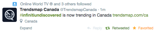 GenerationGo's tweet image. #InfinitiUndiscovered is trending across #Canada!! @infiniticanada @TeacherMomOfTwo @SeanMoffitt @Listen2Lena YEAH!
