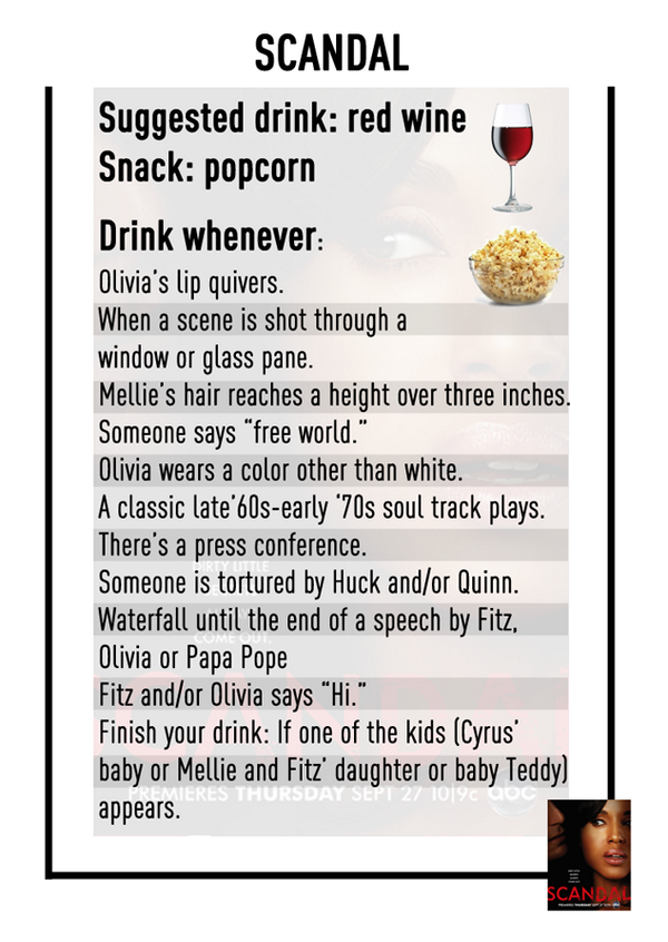 enews's tweet photo. #TGIT! Who's ready for our #ScandalThursday drinking game?! http://t.co/aXKTsVSYve http://t.co/g4QB7Cyj1j