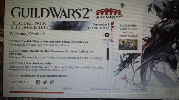 JohnnyRatema's tweet image. Downloading @GuildWars2 for the very first time, to try out this week while its free. #ExcitedNoob #SlowDownload