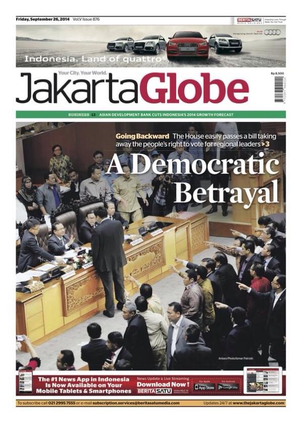 Btw ada yang sudah lihat front page The Jakarta Globe pagi ini? :)