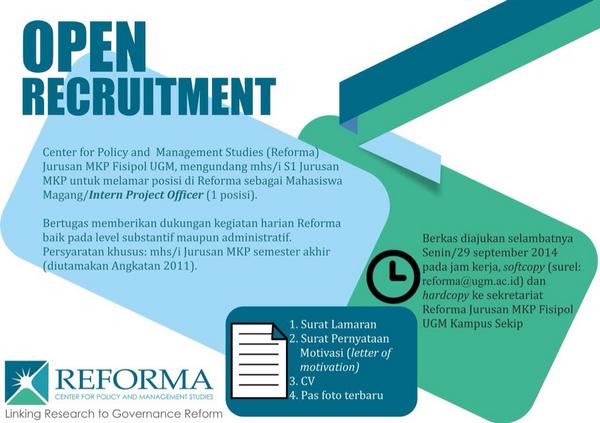 Bafi teman2 yg berminat magang di <a href="/REFORMA_UGM/">Reforma JMKP UGM</a> silahkan bisa langsung apply, terutama untuk <a href="/MKPUGM2011/">Semangat Skripsi</a> hehehe
