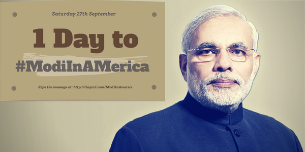 pmvisit's tweet photo. 1 Days to #ModiInAmerica. Join us in welcoming PM Modi. Sign the welcome message: http://t.co/3W5SJPeNzK http://t.co/4a9UxxZCRt
