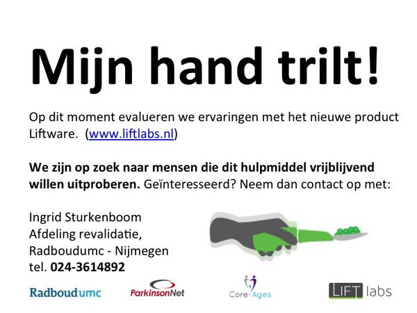 CorjanBast's tweet photo. Hinder van een #tremor bij het eten? We zijn op zoek naar testpersonen @scoutersNL @ISturkenboom #liftware @zorgnl http://t.co/eoQcwOYKRj