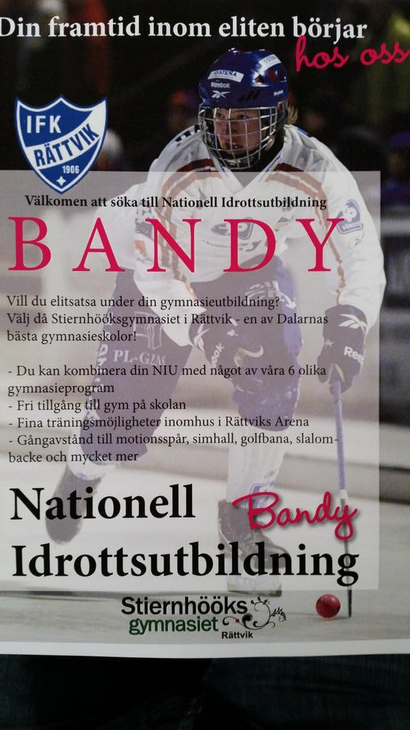 Bandystiernh's tweet photo. Sök till NIU bandy hos oss i Rättvik! Spela bandy med perfekta förutsättningar i Rättvik arena. #svbandy #stiernhöök http://t.co/0qdItg4W6a
