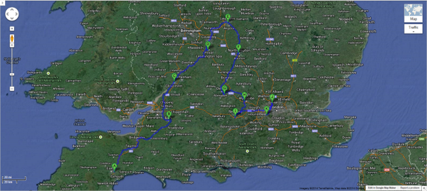RuckOffCancer's tweet photo. The #RuckOffCancer route,425 mile cycle,10 @avivapremrugby clubs followed by a marathon to Twickers. 5 days. #yikes http://t.co/nmHVjzVbCw