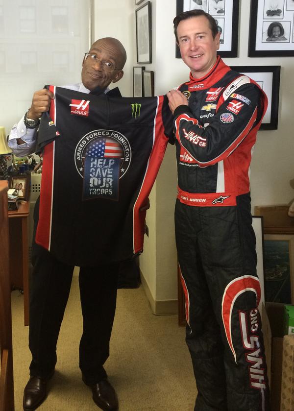 SupportAFF's tweet photo. @kurtbusch gave @alroker some serious @SupportAFF swag. A special #HelpSaveOurTroops crew shirt! @wakeupwithal http://t.co/MAyMLLKrYp