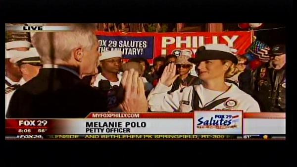 FOX29philly's tweet photo. US Secretary of the Navy just swore in this petty officer on Good Day at Fox29 Salutes!
#secnav http://t.co/yLNfdyPtT3
