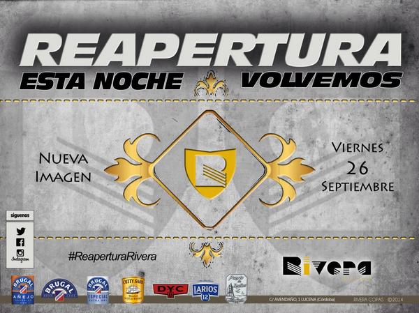 riveraeventos21's tweet photo. REAPERTURA!! 

RIVERA COPAS CARTEL; 

RT SORTEO 5 Copas Puerto de Indias! http://t.co/F9utOtD4Ex