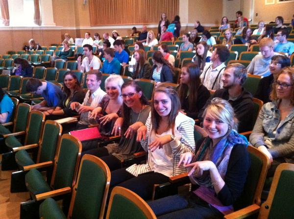 MartineBotany's tweet photo. Lab group flashing signs at recent seminar. #martinemachine was in the house at #Bucknell. #nerdstrong #botany http://t.co/qFIro8RmEt